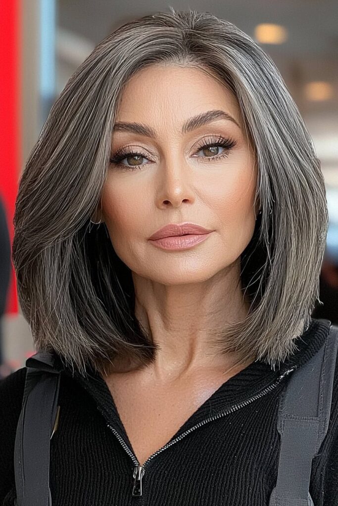 15+ Flawless Layered Bob Hairstyles For Women Over 60 That Look Youthful & Stylish 16 Blunt Layered Bob 683x1024 1